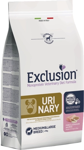 Exclusion Urinary για μεσαίες και μεγαλόσωμες φυλές, χοιρινό με σόργο και ρύζι 2 kg