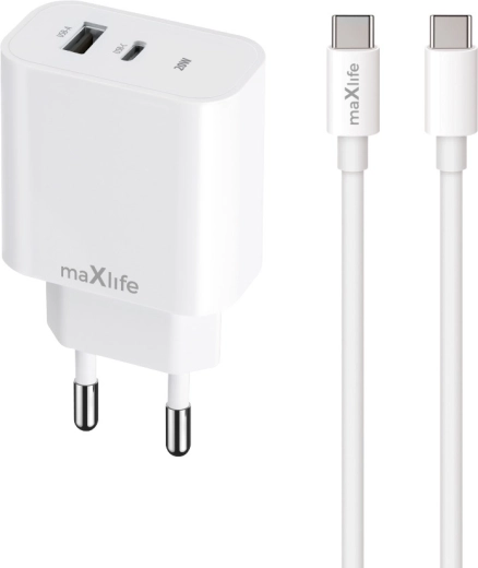 Maxlife MXTC-06-20AC ταχυφορτιστής USB-C + USB-A 20 W με καλώδιο USB-C/USB-C