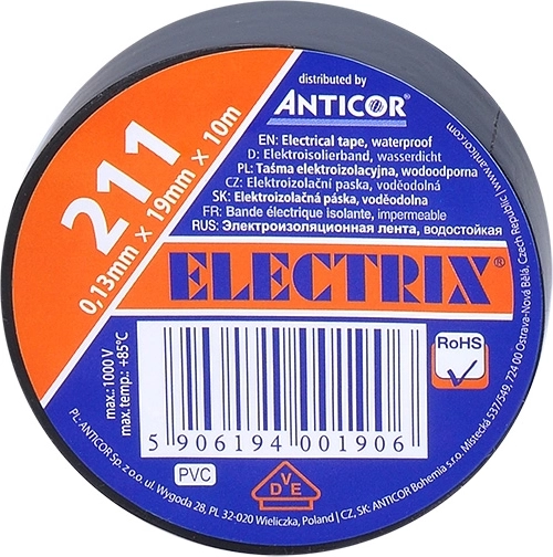 Solight μονωτική ηλεκτρολογική ταινία 19 mm x 0,13 mm x 10 m μαύρη