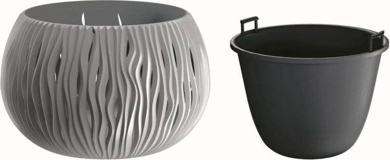 Γλάστρα Sandy Bowl με ένθετο 37 cm – γκρι πέτρα