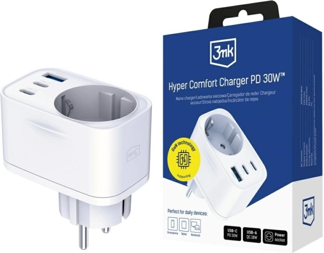 3mk Hyper Comfort Charger 30W λευκός αντάπτορας πρίζας