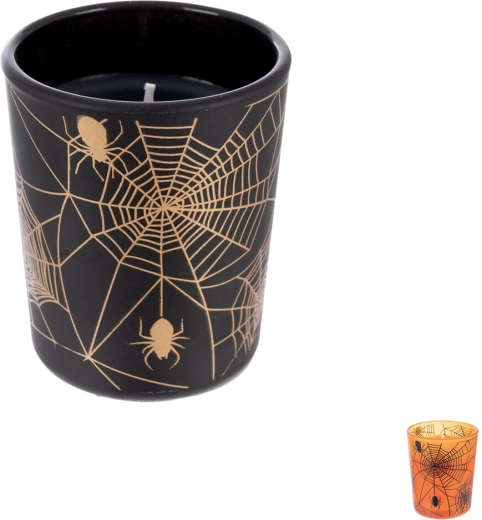 Αρωματικό κερί σε γυαλί Halloween mix με μοτίβο ιστού αράχνης - 1 τεμάχιο