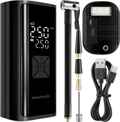 Ηλεκτρική φορητή αντλία αέρα 150 PSI με power bank 6000 mAh και LED φακό