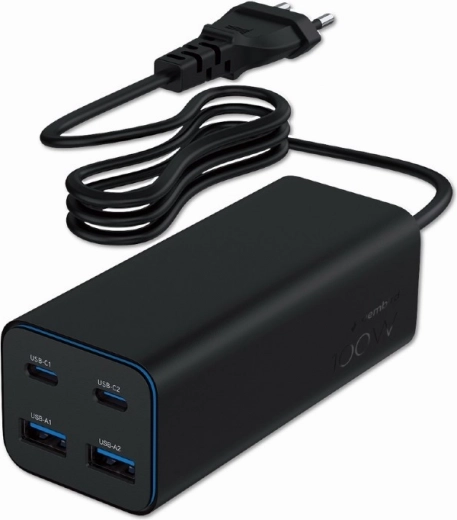 Καθολικός φορτιστής 100W GaN 2xUSB-A 2xUSB-C γρήγορη φόρτιση μαύρος