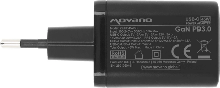 Γρήγορη φόρτιση έως 45 W (USB-C PD 3.0 + PPS)