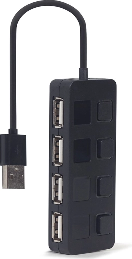 USB 2.0 διανομέας 4 θυρών με διακόπτες, μαύρος - 1 τεμάχιο
