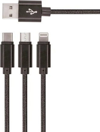 Σετ nylon USB καλώδιο Setty 3σε1 microUSB, Lightning, USB‑C 1 m – μαύρο