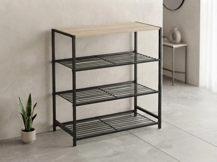 Ράφι με 4 επίπεδα 60 × 30 × 63,5 cm, μαύρο με ανοιχτόχρωμη επιφάνεια