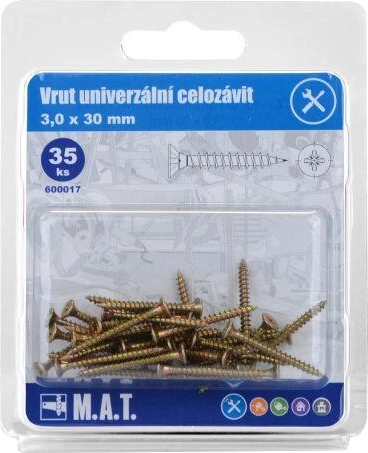 Καθολική βίδα πλήρους σπειρώματος 3,0 × 30 mm, γαλβανισμένη, 35 τεμ.