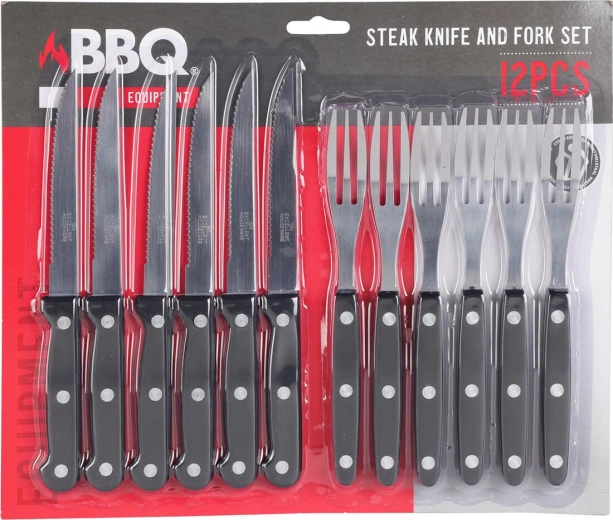 Μαχαιροπίρουνο για μπριζόλα BBQ από ανοξείδωτο ατσάλι, σετ 12 τεμαχίων
