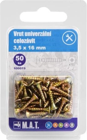 Καθολικές βίδες με πλήρες σπείρωμα 3,5 × 16 mm, γαλβανισμένες, 50 τεμ.