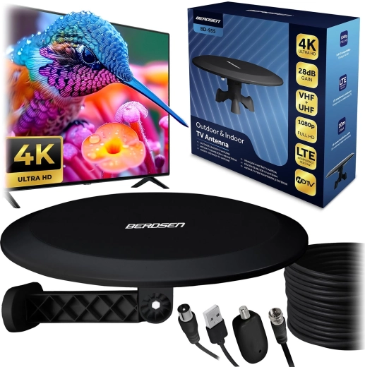Εσωτερική και εξωτερική κεραία TV Ultra HD 4K BERDSEN BD-955 μαύρη