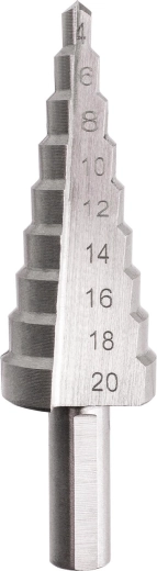 Κλιμακωτό τρυπάνι HSS 4–20 mm, 9 βαθμίδες