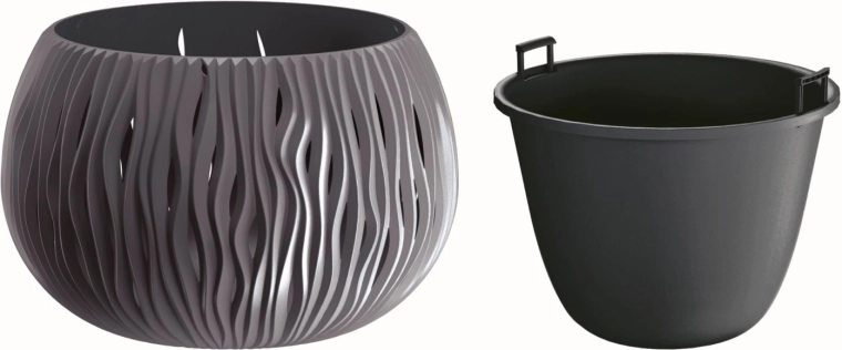 Γλάστρα Sandy Bowl με ένθετο 37 cm ανθρακί