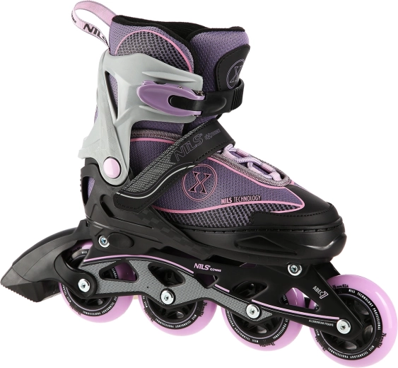 Inline πατίνια NILS Extreme γκρι-ροζ, ρυθμιζόμενα – L