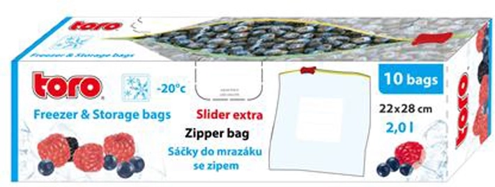 Σακουλάκια τροφίμων για κατάψυξη TORO 2 l, zip, 10 τεμ.