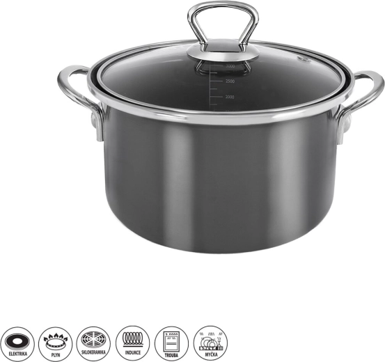 Εμαγιέ κατσαρόλα METALIC Lem 3,25 l με γυάλινο καπάκι