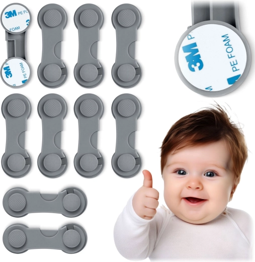 Παιδική ασφάλεια για ντουλάπια RICOKIDS, γκρι, σετ 10 τεμ.