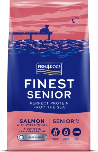 Fish4Dogs finest σολομός με γλυκοπατάτες για ηλικιωμένους σκύλους μεγαλόσωμων φυλών 12 kg