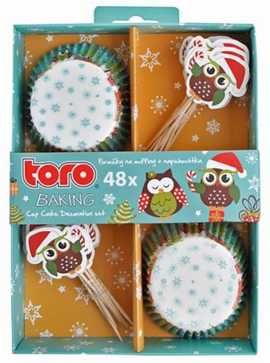 Χάρτινες θήκες για μάφιν με καλαμάκια TORO – χριστουγεννιάτικες κουκουβάγιες, 24 τεμ.