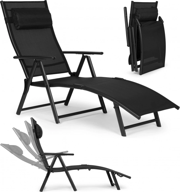 Πτυσσόμενο κήπινο και παραλιακό ξαπλώστρα με ρυθμιζόμενη πλάτη, ατσάλινος σκελετός, μαύρο MULTIGARDEN