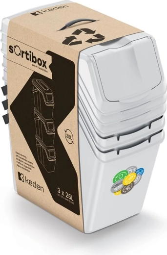 Σετ τριών κάδων διαλογής απορριμμάτων SORTIBOX II 3×25 l σε σταχτί γκρι