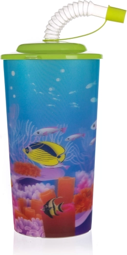 Πλαστικό ποτηράκι με καπάκι και καλαμάκι SEA 470 ml