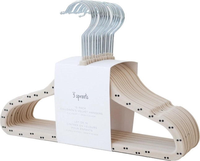 3 Sprouts βελούδινες παιδικές κρεμάστρες Double Dot & Beige, 15 τεμ.