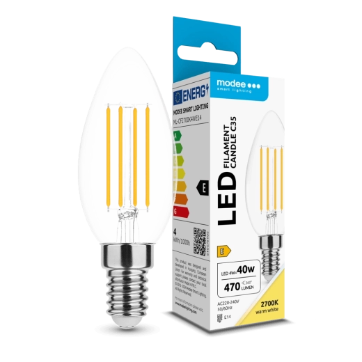 Λάμπα LED Modee Filament C35 4 W E14, 470 lm, θερμό λευκό