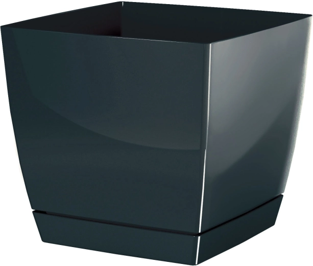 Γλάστρα Coubi Square με πιατάκι 12 × 12 cm γραφίτης