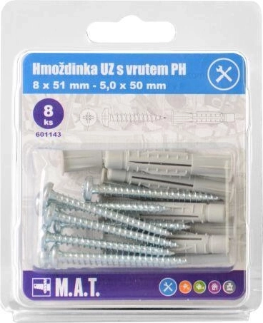 Κομπιαζόμενο βύσμα με χείλος 8 mm με βίδα PH, γαλβανισμένο, σετ 8 τεμ.