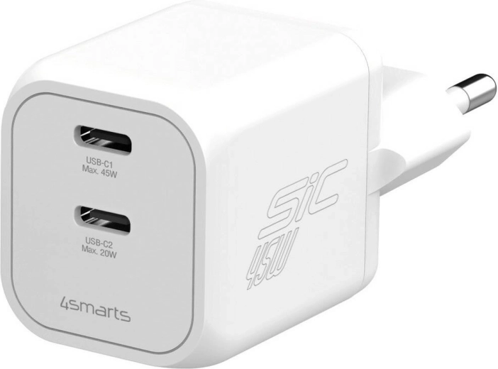 Φορτιστής ρεύματος 4smarts 45 W PD SiC Dual λευκός