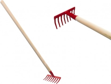 Παιδική κηπουρική τσουγκράνα με ξύλινη λαβή – Κόκκινο