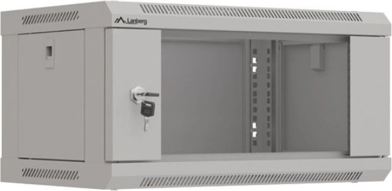 Επιτοίχιο rack ντουλάπι 19" 4U 540×350 γκρι με γυάλινη πόρτα (flat pack)