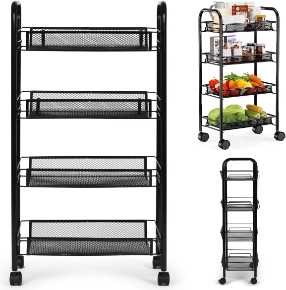 ModernHome κινητή μεταλλική ραφιέρα με ροδάκια με 4 καλάθια