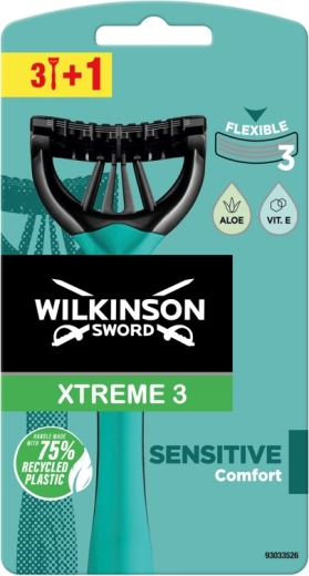 Wilkinson Xtreme 3 Sensitive ανδρικές ξυριστικές μηχανές μίας χρήσης για ευαίσθητο δέρμα (3+1 τεμ.)