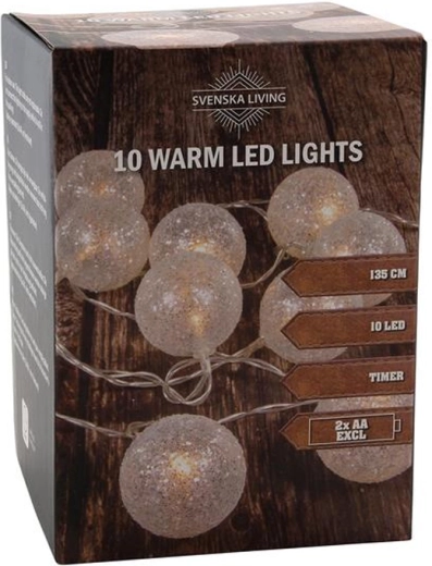 Φωτεινή γιρλάντα με χρονοδιακόπτη, 10 LED, θερμό λευκό, 135 cm, διακόσμηση με γκλίτερ