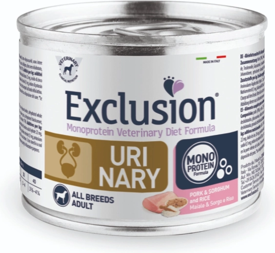 Exclusion UM20 Urinary κονσέρβα για σκύλους 200 g, χοιρινό με σόργο και ρύζι