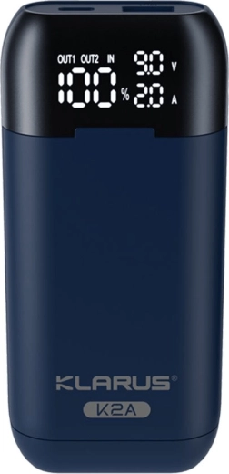 Klarus K2A 3v1 έξυπνος διπλός φορτιστής με θήκη μπαταριών και powerbank, οθόνη LCD