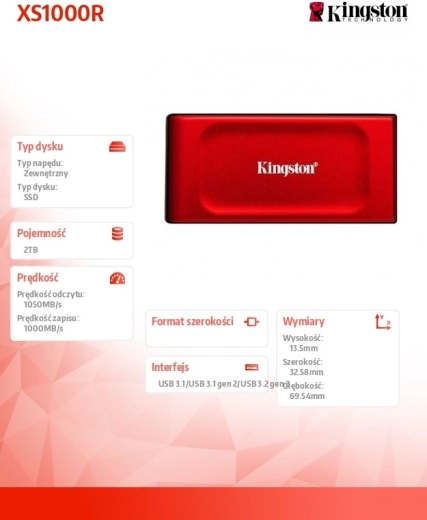 Εξωτερικός δίσκος SSD Kingston XS1000R 2 TB USB 3.2 Gen 2 κόκκινος