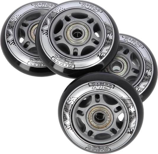 Σετ μαύρων τροχών 70 × 24 mm με ρουλεμάν ABEC 9 NILS EXTREME