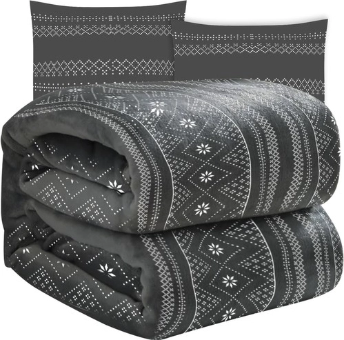 Μαλακή χειμερινή κουβέρτα με δύο καλύμματα μαξιλαριού RUHHY, γκρι 160 × 200 εκ.