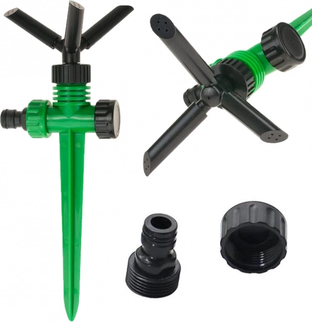 Περιστροφικός εκτοξευτήρας κήπου 360° με 3 βραχίονες και πασσαλωτό καρφί εδάφους