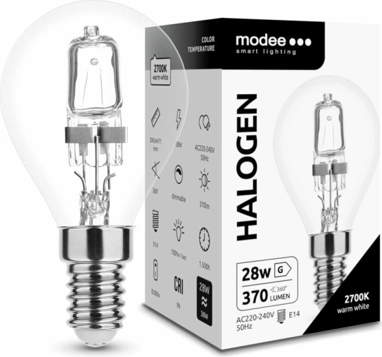 Αλογόνο λάμπα Modee Mini Globe G45 28 W E14, 370 lm, θερμό λευκό