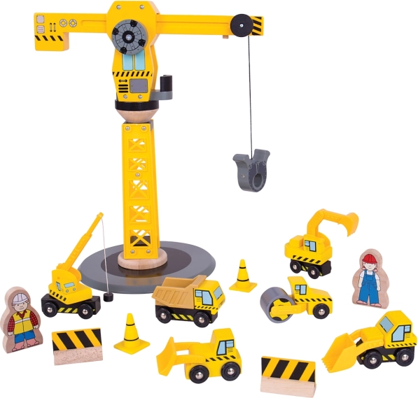 Ξύλινο σετ κατασκευών με γερανό BIGJIGS RAIL