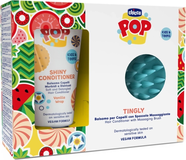 Chicco POP Vanilla Shiny κοντίσιονερ μαλλιών 150 ml με βούρτσα μασάζ για το τριχωτό της κεφαλής