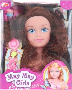 Κεφάλι για χτενίσματα καστανομάλλα για παιδικά χτενίσματα με αξεσουάρ