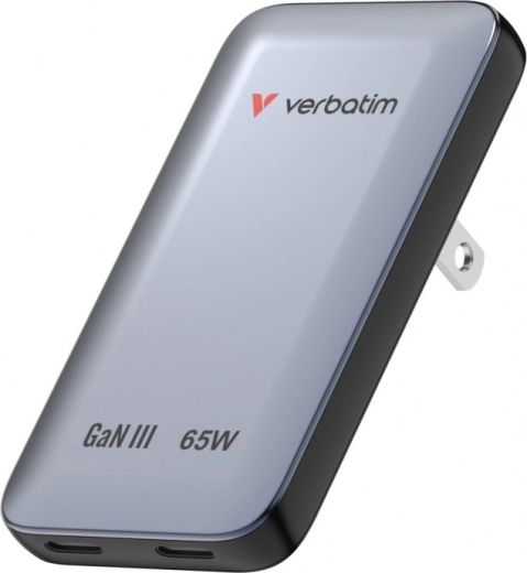 Verbatim Essentials Slim φορτιστής GaN 65 W με 2× USB‑C (US/UK/EU) γκρι