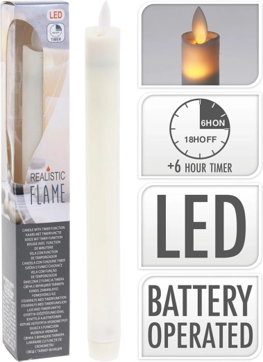 LED κερί 23 cm με τρεμοπαίζουσα φλόγα και χρονοδιακόπτη, ιβουάρ