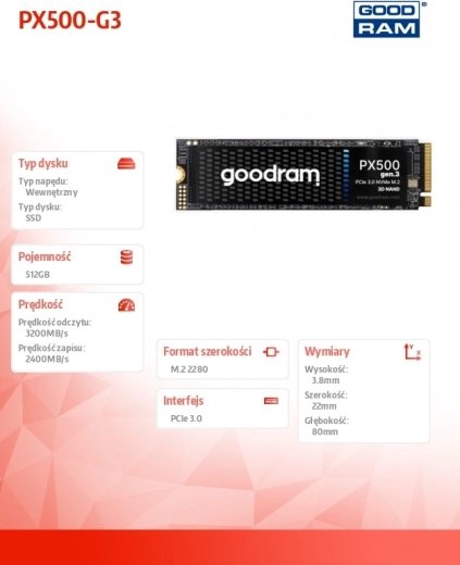 Δίσκος SSD GOODRAM PX500-G3 512 GB M.2 PCIe 3.0 x4 NVMe 2280